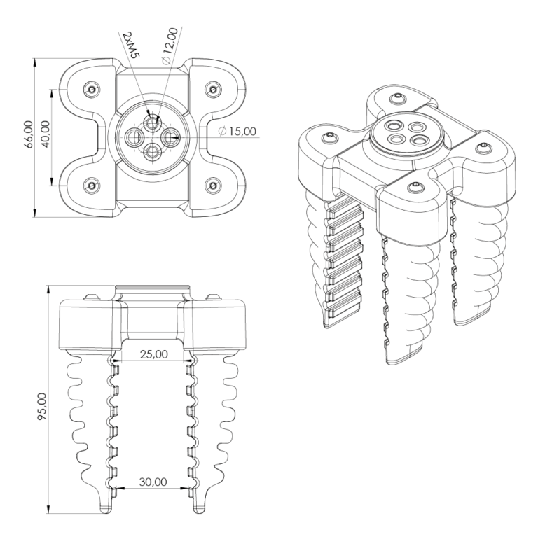 a full technical drawing of a soft robotic gripper